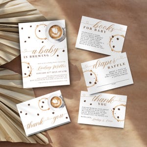 Paquete &quot;Un bebé se está gestando&quot; / Plantilla de invitación para baby shower en color café neutro / Plantilla editable de Canva / Invitación imprimible con descarga digital