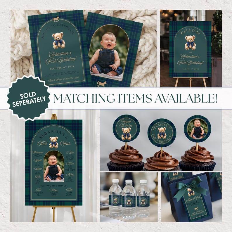 Plaid Teddy Bear Happy Birthday Banner | Printable Canva Template ...