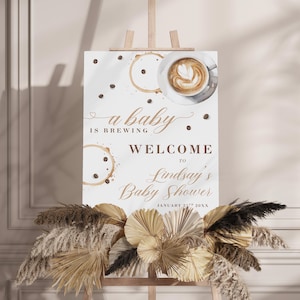A Baby Is Brewing | Coffee Baby Shower Welcome Sign Template | Gender Neutral Shower | Editable Digital Download Printable Welcome Sign