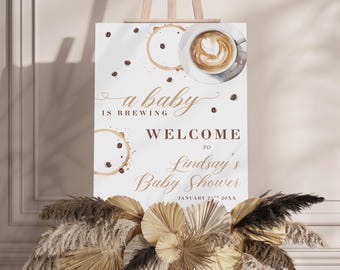 Coffee Baby Shower Welcome Sign: A Baby Is Brewing (Digital Download Canva Template)