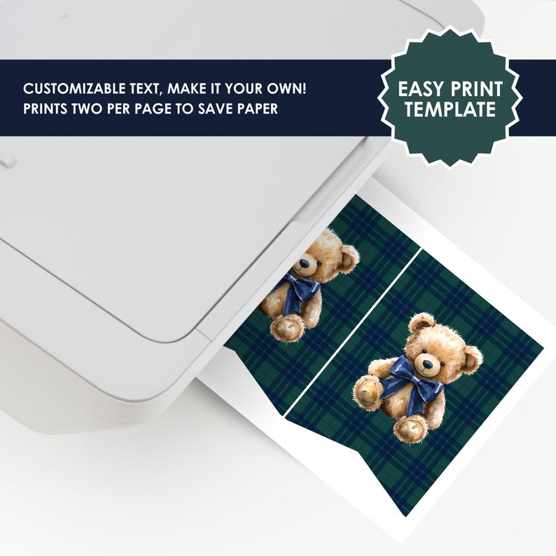 Plaid Teddy Bear Happy Birthday Banner | Printable Canva Template ...