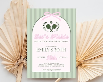 Pickleball 30th Birthday Invitation: Pink & Green Editable Canva Template (Digital Download)