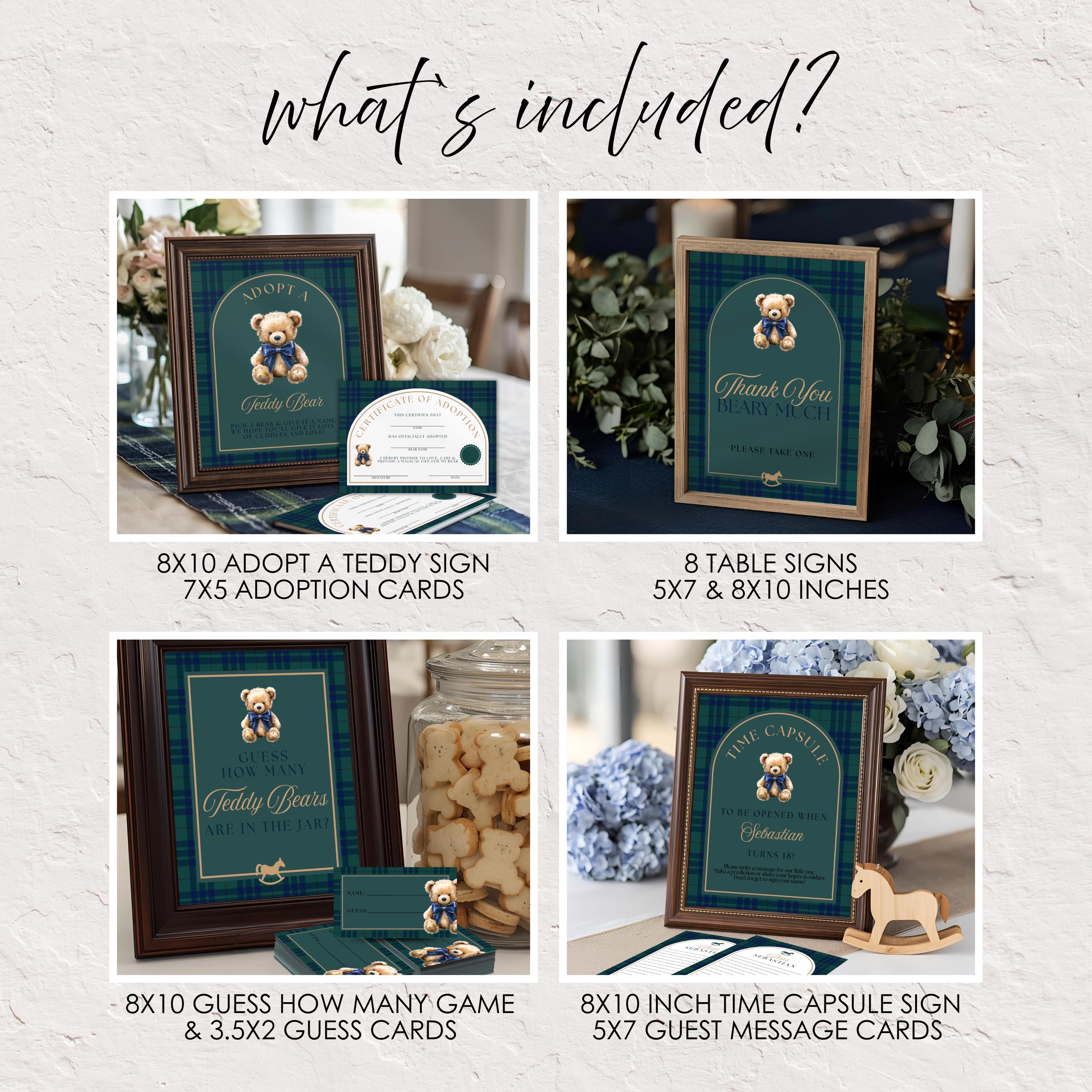 Tartan Plaid Teddy Bear First Birthday Complete Bundle | Editable Canva ...
