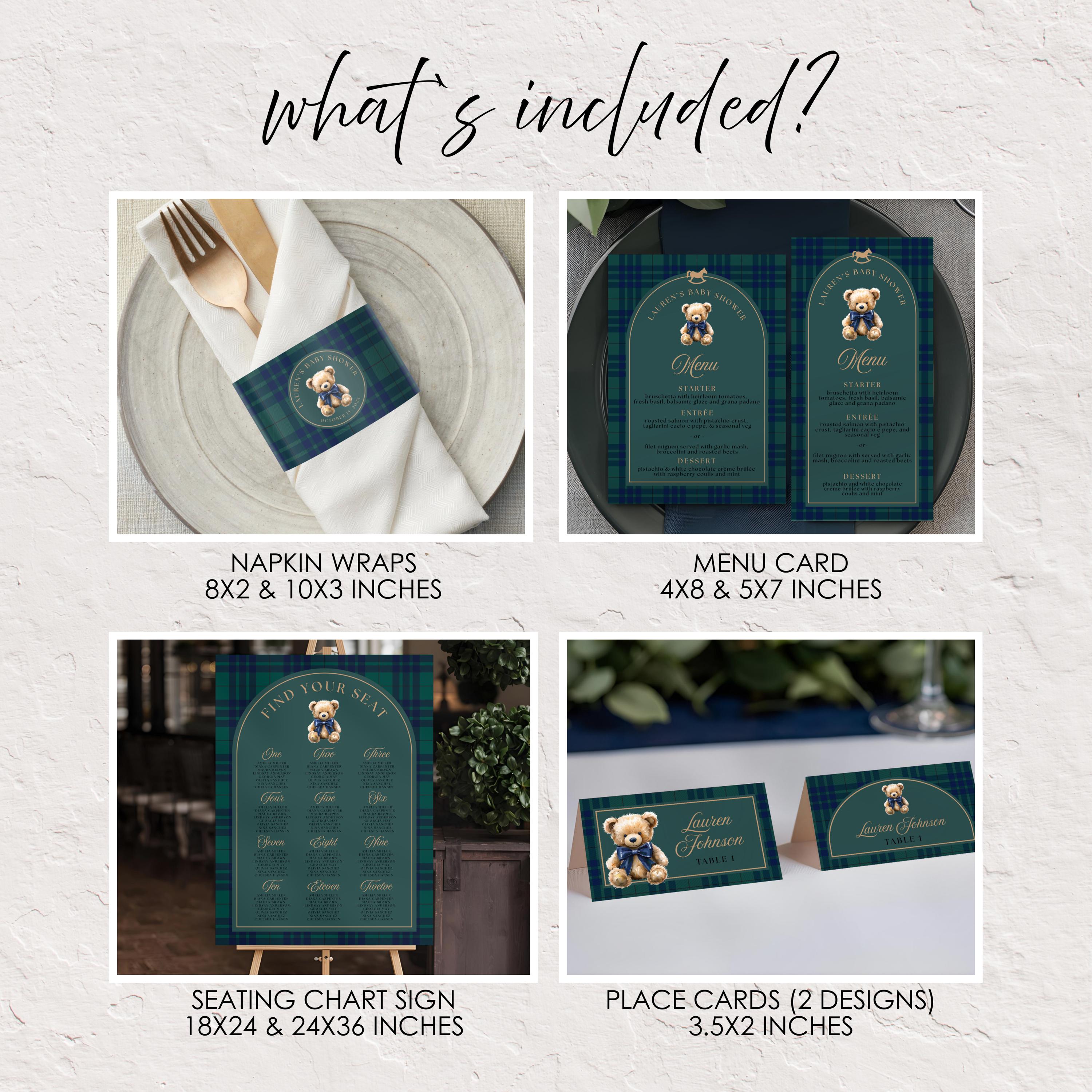 Tartan Plaid Teddy Bear First Birthday Complete Bundle | Editable Canva ...