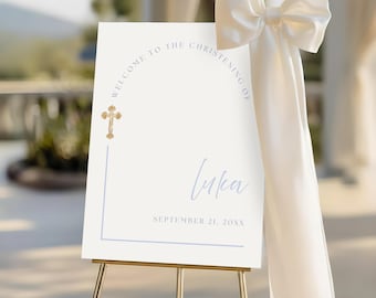 Blue Boy Orthodox Baptism Christening Welcome Sign | Editable Canva Template (Digital Download) OB01