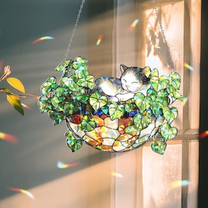 Black Cat Hologram Suncatcher: Rainbow Window Hanging, Plant Lover Gift