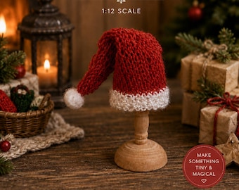 Mini Knit Santa Hat Pattern – 1:12 Scale Dollhouse Miniature (PDF)