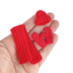 Miniature Wool Bobble Hat , Scarf and Gloves set Doll Clothing