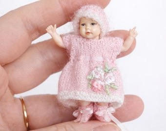 Handmade Dollhouse Miniature Baby Dress and Hat Doll Clothes