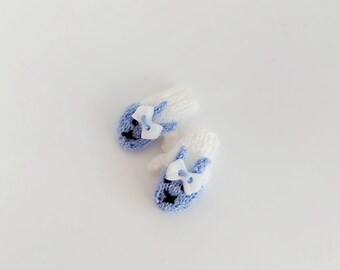 Miniature Hand-Knitted Wool Mittens – Bunny Design, 1/12 Scale Dollhouse Accessory Mini Winter Gloves