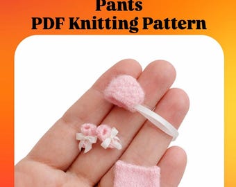 1/12 Scale Miniature Knitting Pattern – Baby Booties, Hat & Pants PDF
