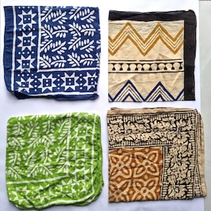 Hand Block Printed Organic Cotton Bandana Set: Boho Chic Scarf (21x21 inches)