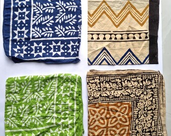 Hand Block Printed Organic Cotton Bandana Set: Boho Scarf
