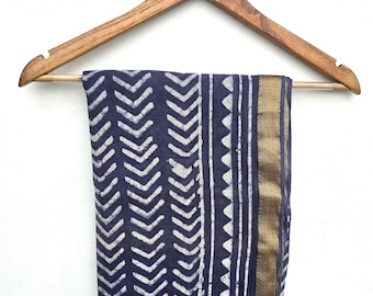 Hand Block Printed Cotton Zari Sarong: Beach Wrap Pareo