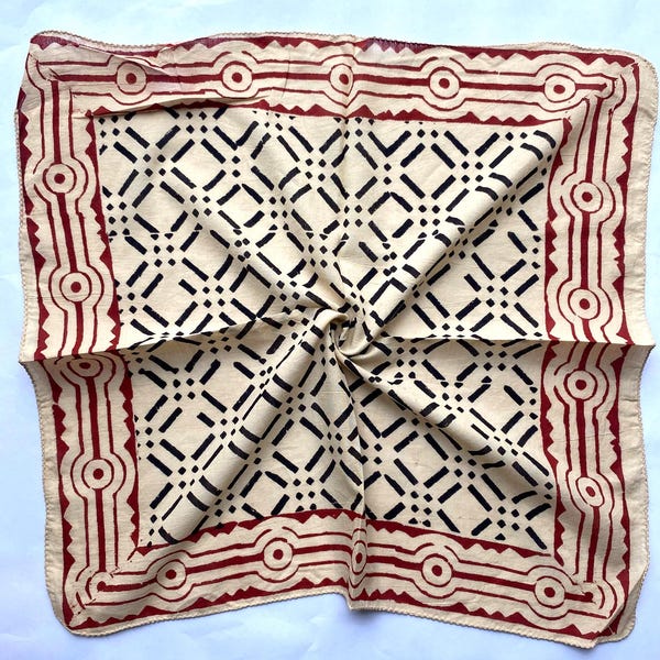 Handmade Organic Cotton Bandana Scarf: Paisley Block Print