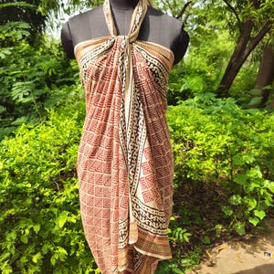 Hand Block Printed Cotton Sarong: Zari Scarf Beach Wrap