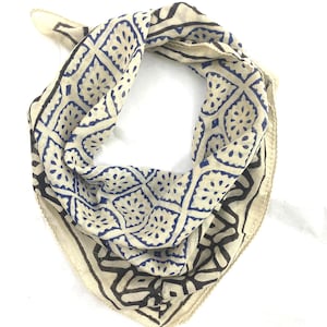 Hand Block Printed Cotton Bandana: Boho Head Wrap, Neckerchief - 21&quot; Square