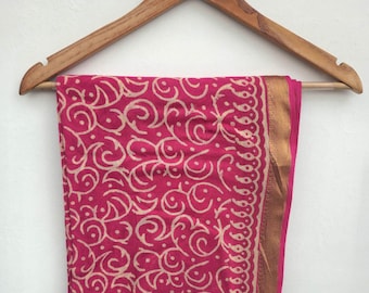 Hand Block Print Cotton Sarong: Indian Jari Pink Beach Wrap