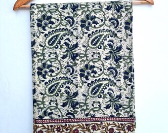 Hand Block Printed Cotton Sarong: Floral Beach Wrap Long Scarf Cotton Cover Up
