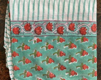 India Block Printed Cotton Beach Sarong: Lightweight Wrap Scarf
