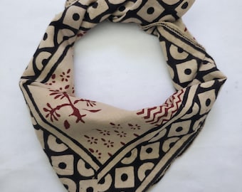 Pañuelo 100% algodón / Pañuelo ecológico estampado a mano con bloques