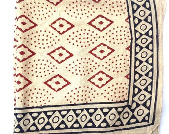 Pañuelo de algodón con estampado de bloques: pañuelo bohemio para el cuello o el pañuelo