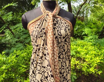 Hand Block Print Cotton Sarong: Indian Summer Beach Pareo with Silk Border