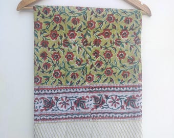 Hand Block Printed Cotton Sarong Floral Beach Wrap Scarf Beach Pareo, Lightweight