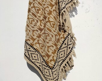Jeté de couverture en coton imprimé blocs de main Boho avec pompons cadeau pour elle
