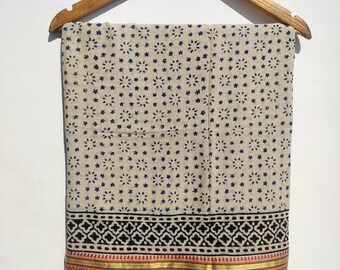 Hand Block Printed Organic Cotton Sarong Zari Beach Wrap Cover Up