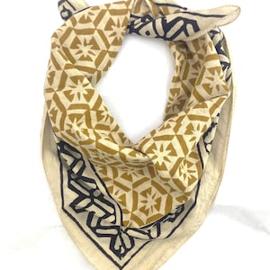 Boho Hand Block Print Cotton Bandana: 21&quot; Square Scarf
