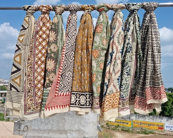 Pareo in cotone stampato a mano, pareo da spiaggia in stile boho, sciarpa indiana Bagru