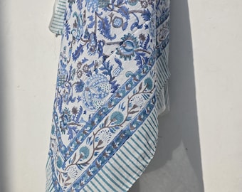 Hand Block Floral Cotton Sarong: Indian Beach Wrap Scarf