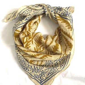Hand Block Print Cotton Bandana Scarf: Paisley Floral Design