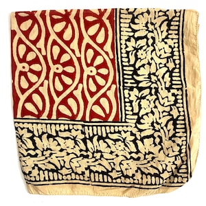Block Print Cotton Bandana Scarf: Boho Paisley Headwrap 21x21