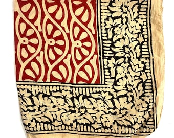 Block Print Cotton Bandana Scarf: Boho Paisley Headwrap 21x21