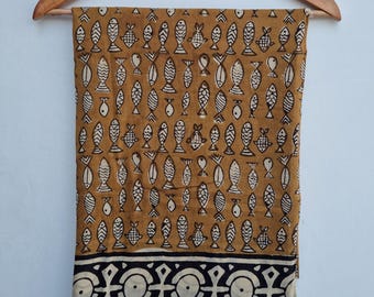 Indian Fish Print Beach Cover-Up Hand Block Printed Cotton Sarong