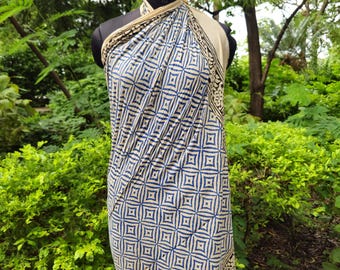 Hand Block Print Cotton Sarong: Indian Pareo Beach Cover Up