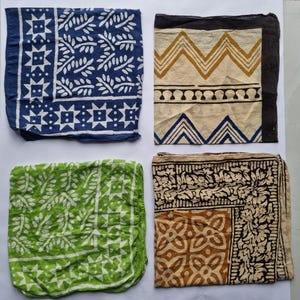 Hand Block Printed Organic Cotton Bandana Set: Boho Chic Scarves (21x21 inches)