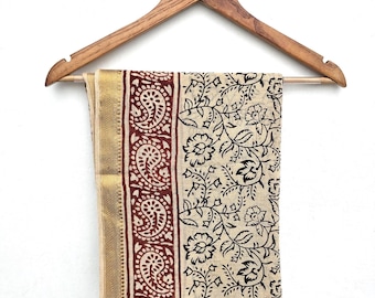 Hand Block Printed Cotton Sarong: Indian Beach Wrap Scarf