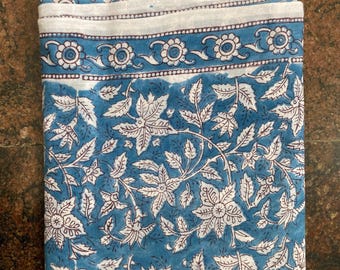 Blue Indian Block Print Cotton Sarong: Boho Beach Cover-Up