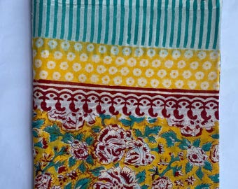 Hand Block Print Cotton Sarong - Floral Print Beach Cover Up
