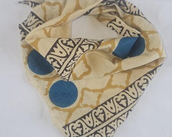 Hand Block Print Cotton Bandana: Boho Head Scarf, Natural Dyes