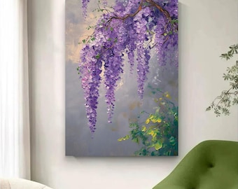 Purple Wisteria Oil Painting | Impressionist Floral Canvas Art