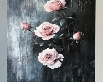 Romantic Pink Rose Canvas Art: Elegant Floral Painting