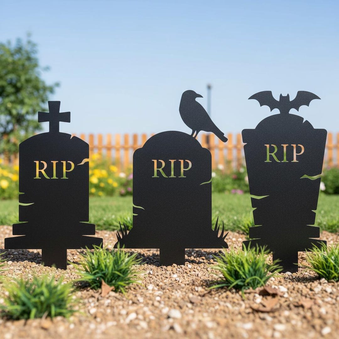 RIP Crow Grave Garden Stake,spooky Halloween Tombstone Stake,metal Bat ...