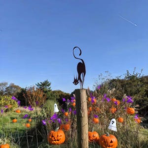 Rusty Metal Cat for Garden Fence,  Halloween Cat, Cat Garden Decor, Cat Lover Gift, Exterior Yard Art,  Metal Garden Art, Halloween idea
