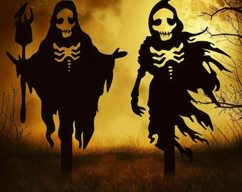 Outdoor Skeleton Halloween Decor, Halloween Outdoor Sign, Halloween Garden Signs, Metal Halloween Yard Stakes, Halloween Sign Skeleton Decor