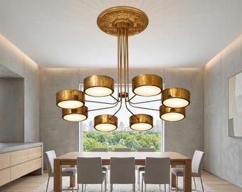 Lámpara de araña Sputnik de latón de 8 luces: luminaria con diseño de estrella de mediados de siglo para hogares modernos.