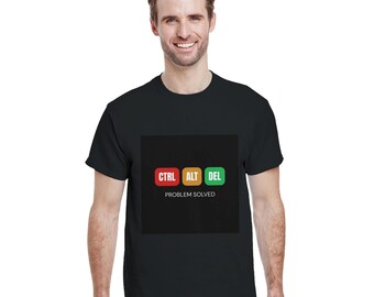 CTRL ALT SUPPR Problème résolu | -shirt drôle de programmeur pour homme | T-shirt en coton épais | Disponible en 12 couleurs